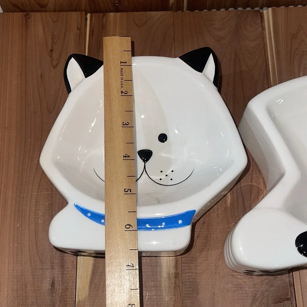 Department 56 hand painted Cat dish pet food Water Bowl 2 Piece Pet Supplies